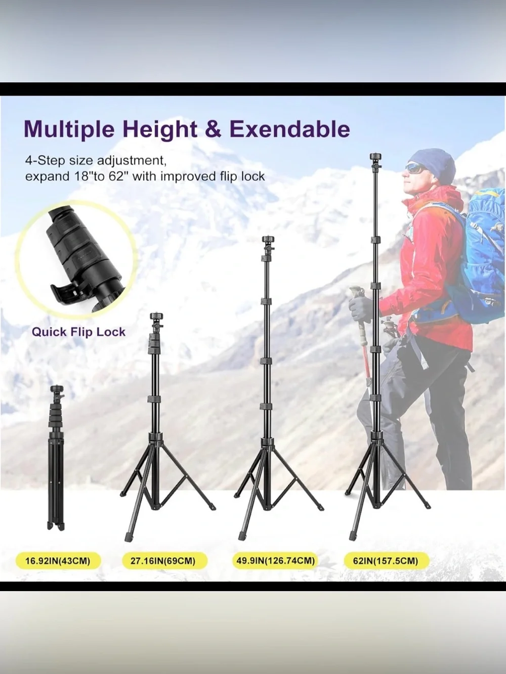 UBeesize 62” Selfie Stick Tripod with Bluetooth Remote – New